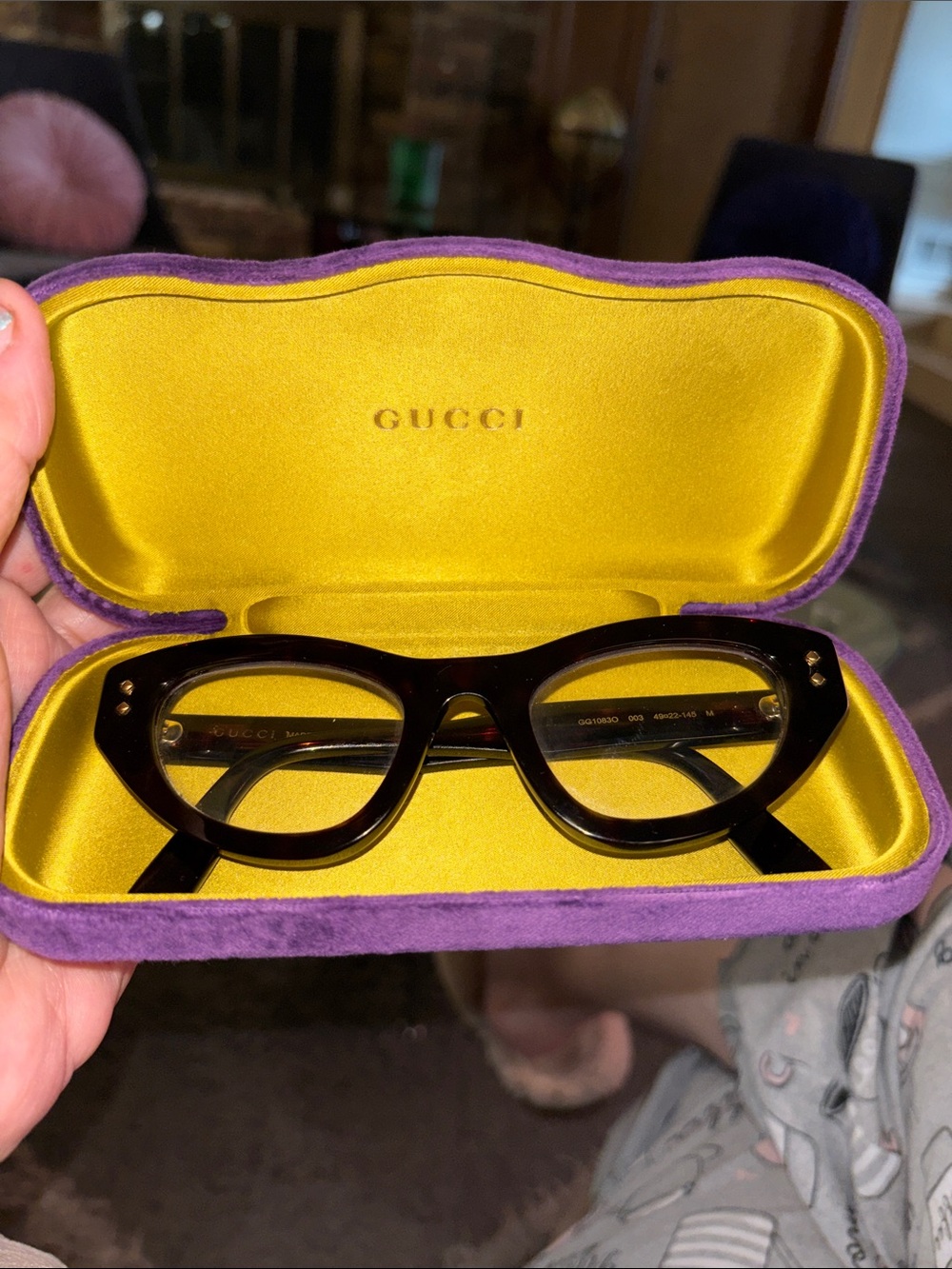 Gucci glasses and Gucci Purple Plush Sleeve - Soft Protective Case